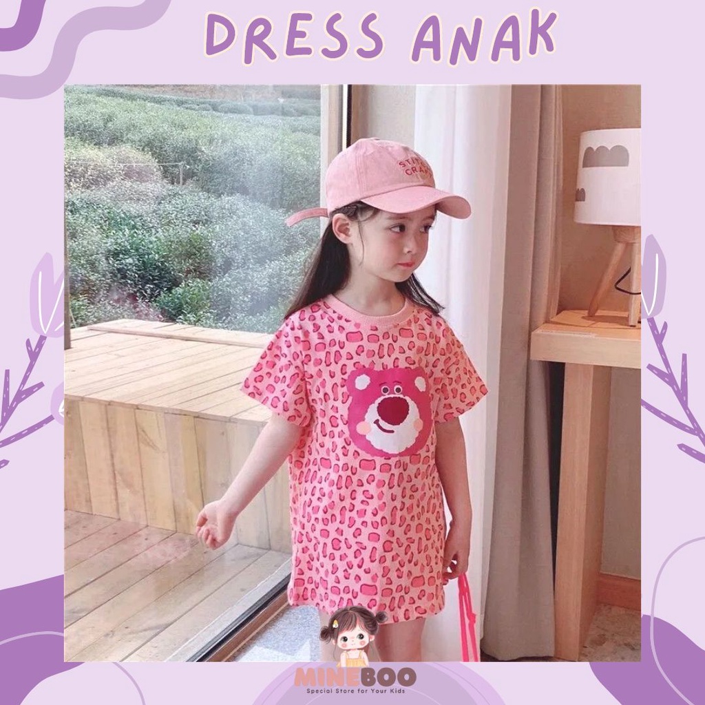 mineboo - PINKISH LEOPARD 1-9TAHUN gadis merah muda beruang /dress kaos anak perempuan