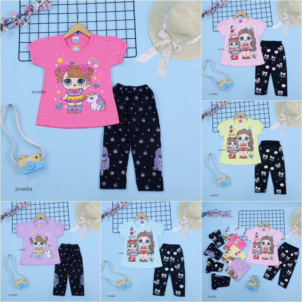 Setelan Mikkey &amp; DOLL uk 5-6 Tahun / Baju Anak Karakter Perempuan Celana Panjang Disney Import