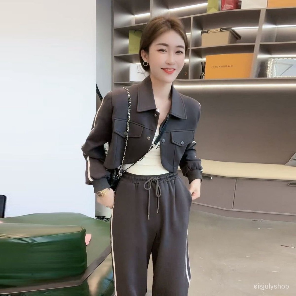 #Sisjuly# Setelan kasual wanita pakaian kerja bergaris-garis baru wanita bagian pendek jaket lengan