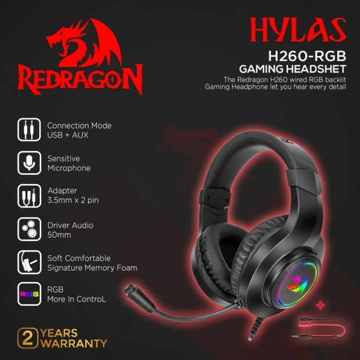 Headphone Redragon Gaming RGB AUX HYLAS H260RGB