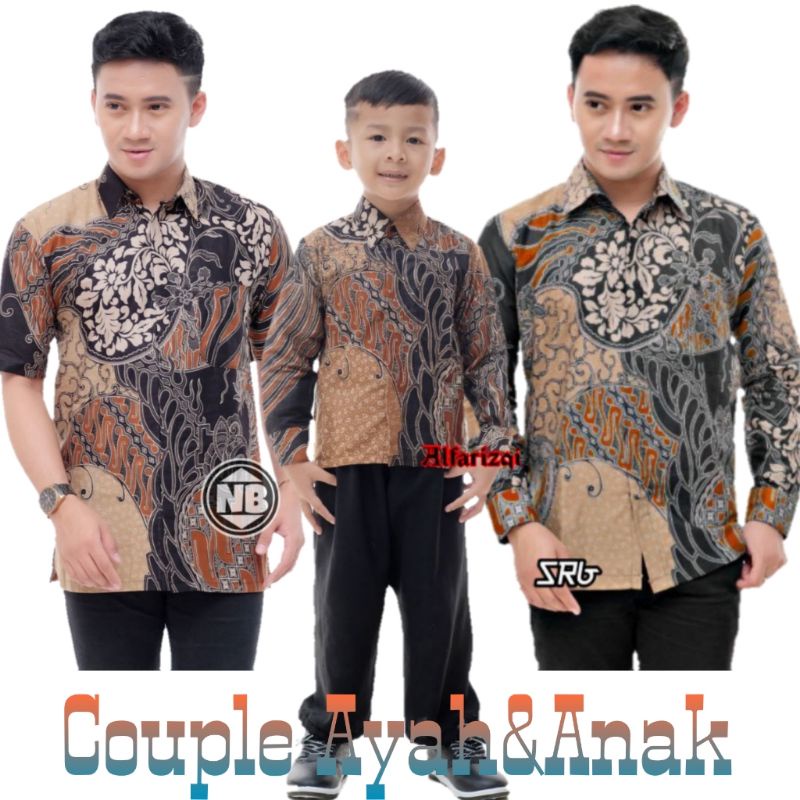 [COD]BATIK COUPLE KELUARGA AYAH DAN ANAK LAKI LAKI-BATIK COUPLE ATASAN MOTIF CAP COKLAT/ SIZE JUMBO M L XL XXL 3L 4L 5L 6L