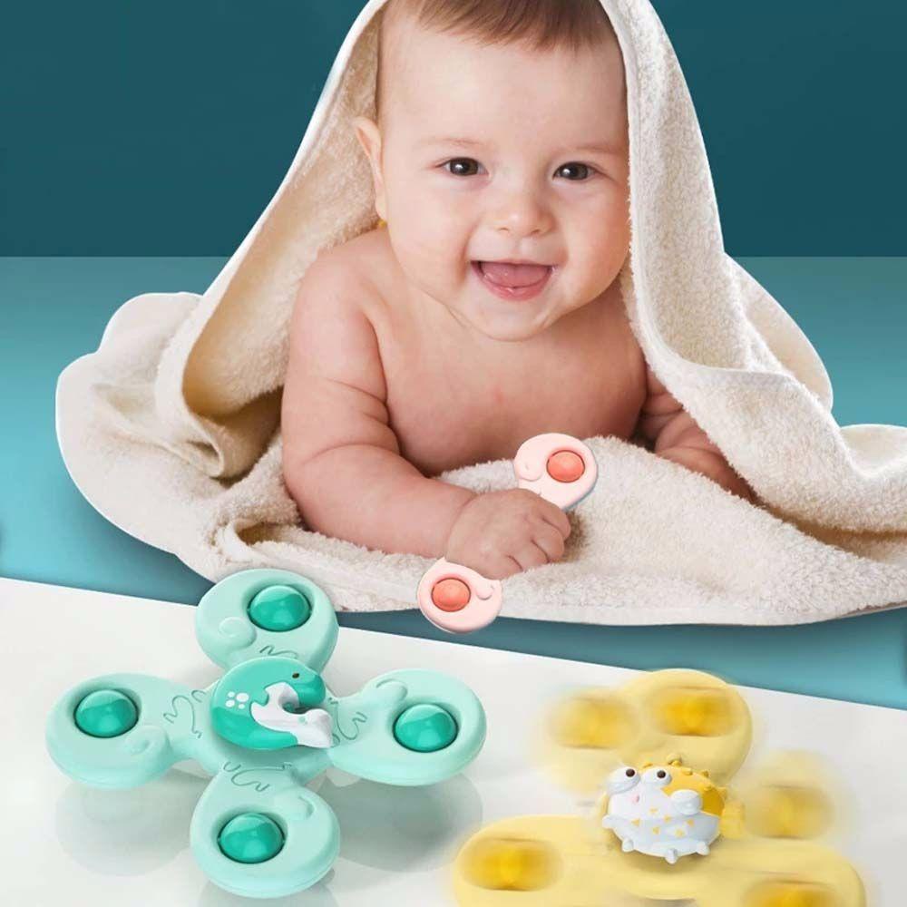 Lanfy Baby Spin Top Bath Toys Edukasi Anak 1set Kartun Montessori Sensory Learning Baby Games Spin Sucker Gyroscope Boy Anak Mandi Sucker Spinner