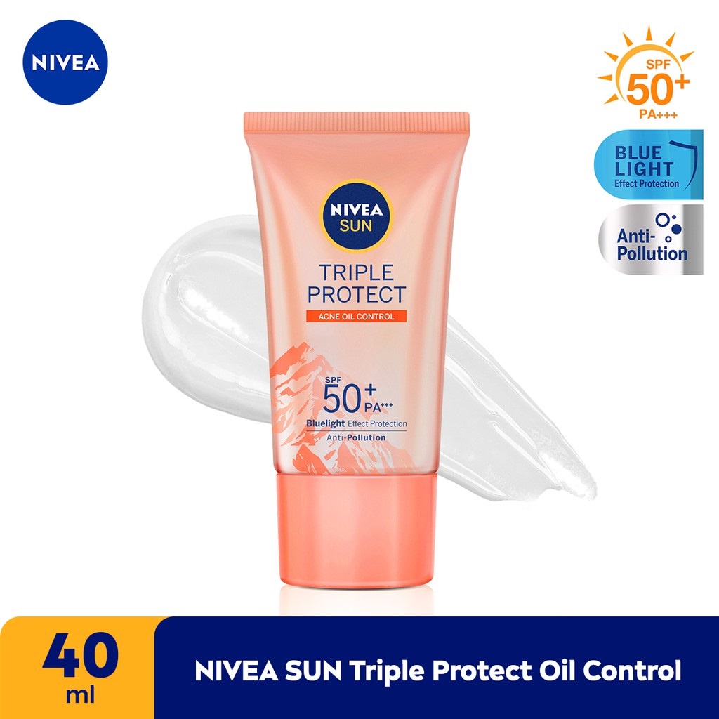 NIVEA SUN Triple Protect Acne Oil Control SPF50+ PA+++ 40ml | Sunscreen Wajah BY AILIN