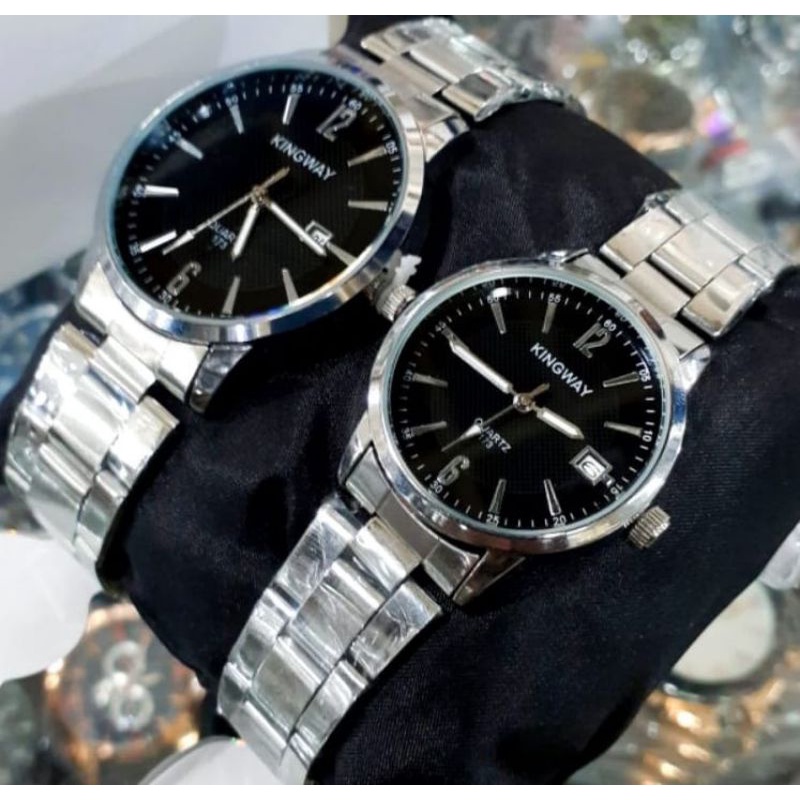 JAm Tangan Couple Cowok/Cewek Kingway Tanggal Aktif Mewah Elegan / Jam Tangan Couple (Pasangan) Tahan Air / Jam Tangan Pria / wanita Murah Model Analog Quartz / Jam Tangan Wanita Terlaris / Jam Tangan Couple rantai stainlis stell Bayar Setelah Barang samp