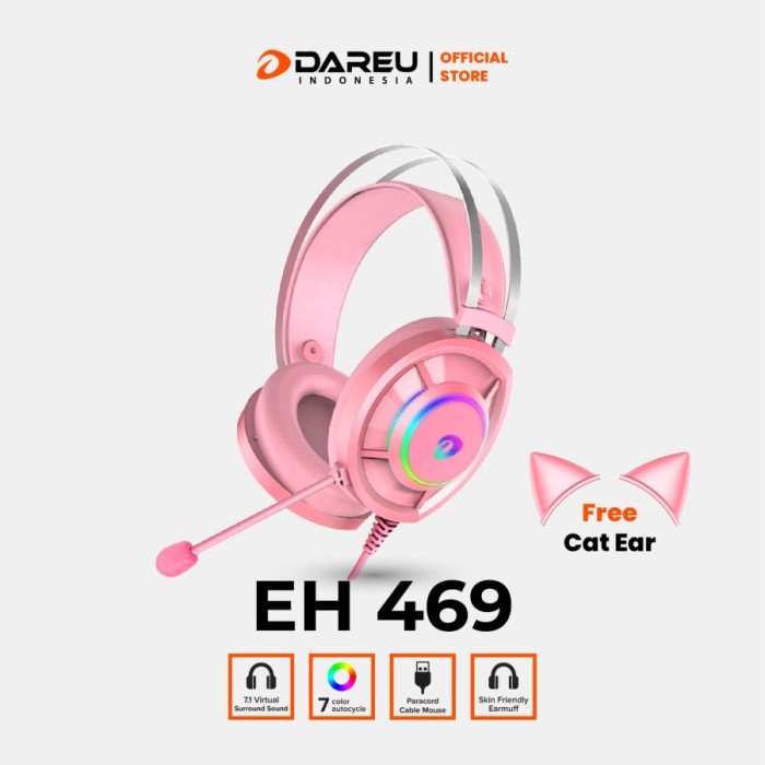 Headset Gaming Dareu EH-469 Kitty Pink Edition / Black EH469