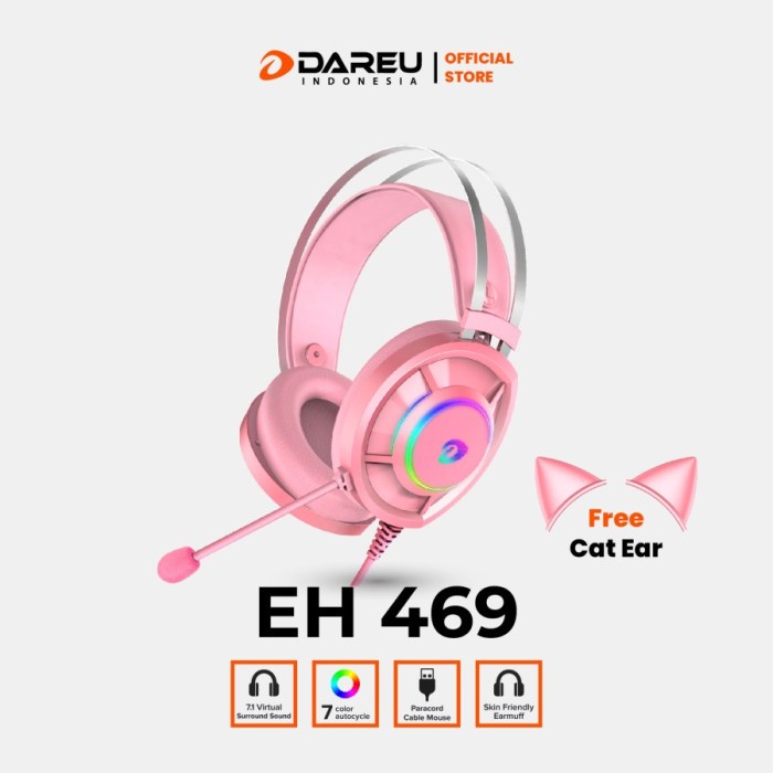 Headset Gaming Dareu EH-469 Kitty Pink Edition / Black EH469