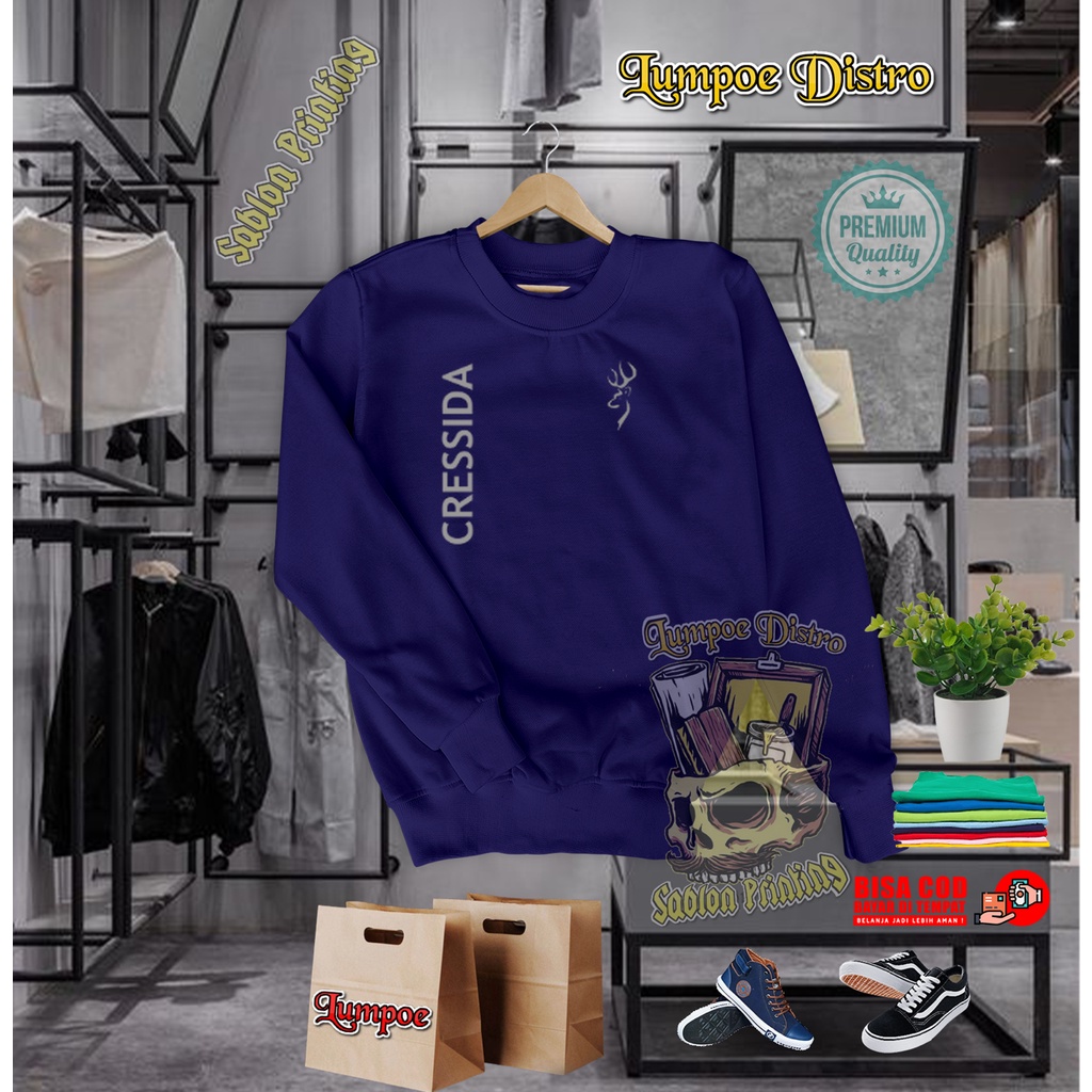 Sweater Cressida Text Quality Silver Premium Baju Tshirt Lengan Panjang Tebal Crewneck Branded Origi