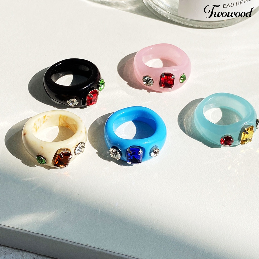 Cincin Berlian Imitasi Warna Permen Bahan Resin Untuk Kencan