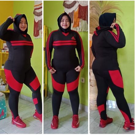 Setelan senam aerobik zumba yoga gym fitness model Jumbo Hoodie Panjang