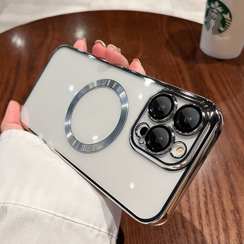 Case Pelindung Lensa Bahan Silikon Transparan Dengan Speaker Untuk iPhone 14 Plus 11 12 13 Pro Max