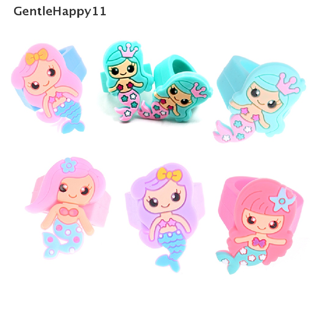 Gentlehappy 1PC Karet PVC Kartun Mermaid Princess Anak Cincin Anak Mainan Cincin Silikon id