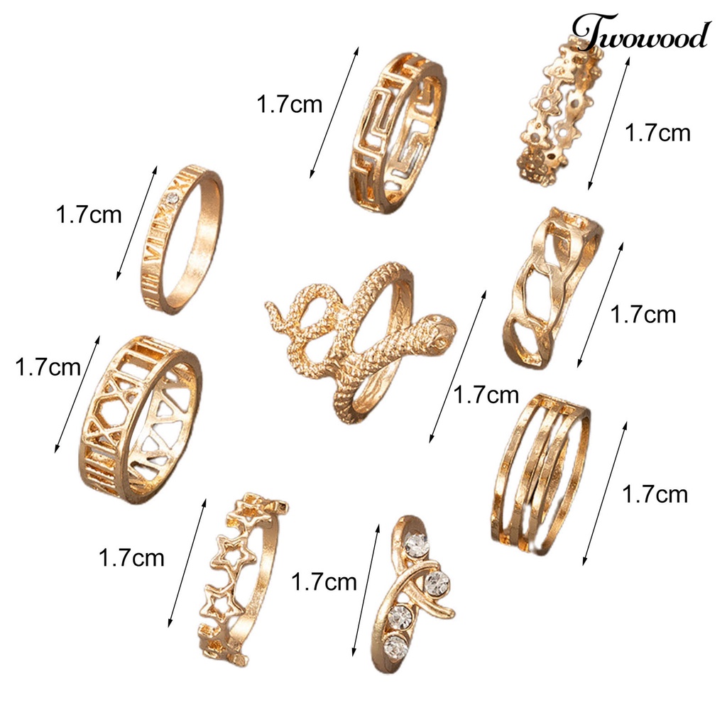 9 Pcs / Set Cincin Bentuk Ular Hollow Gaya Gothic Untuk Wanita