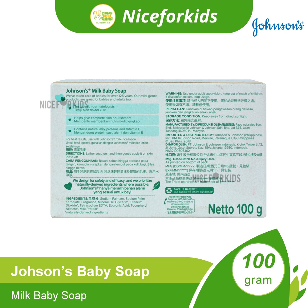 Johnson's Baby Soap 100GR / Sabun Mandi Bayi / Sabun Batang