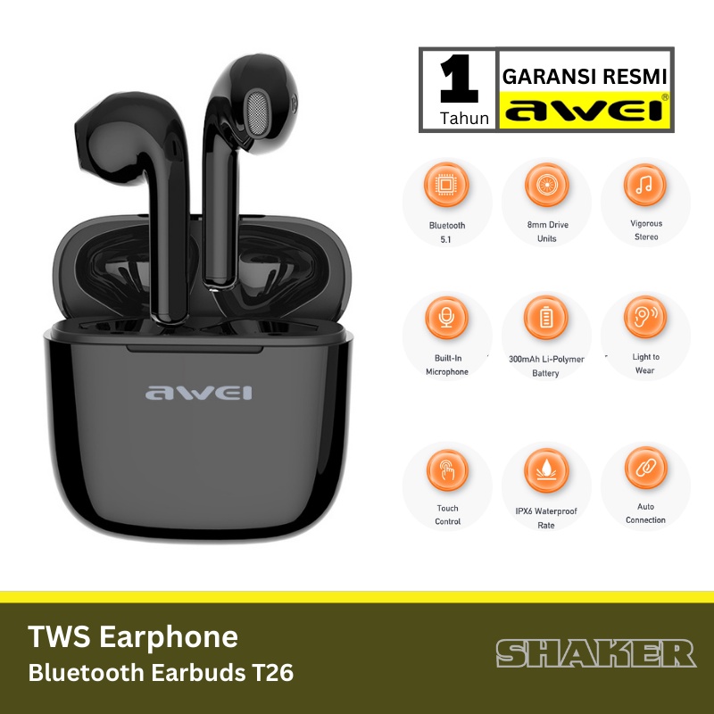 TWS AWEI Earphone True Wireless Bluetooth Headset - T26