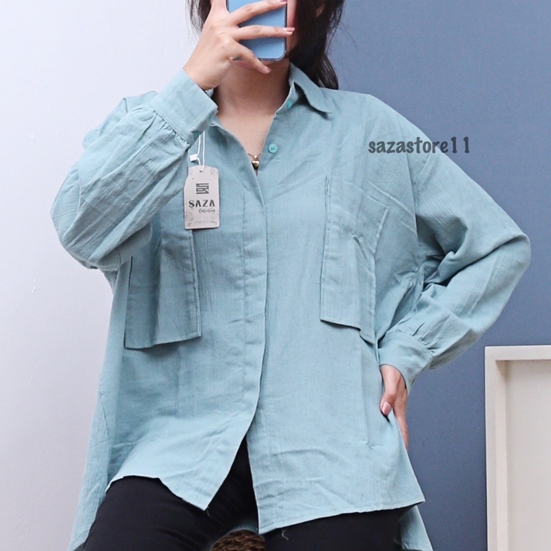 Gea Top - Kemeja Oversize Linen Wanita - Linen Crinkle Shirt - Atasan Wanita Lengan Panjang