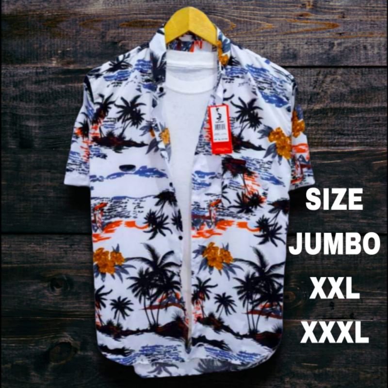 Kemeja Motif Pantai Overzise Pria / Kemeja Hawai Baju santai / Hem Surfing Jumbo XXL Dan XXXL Lengan Pendek