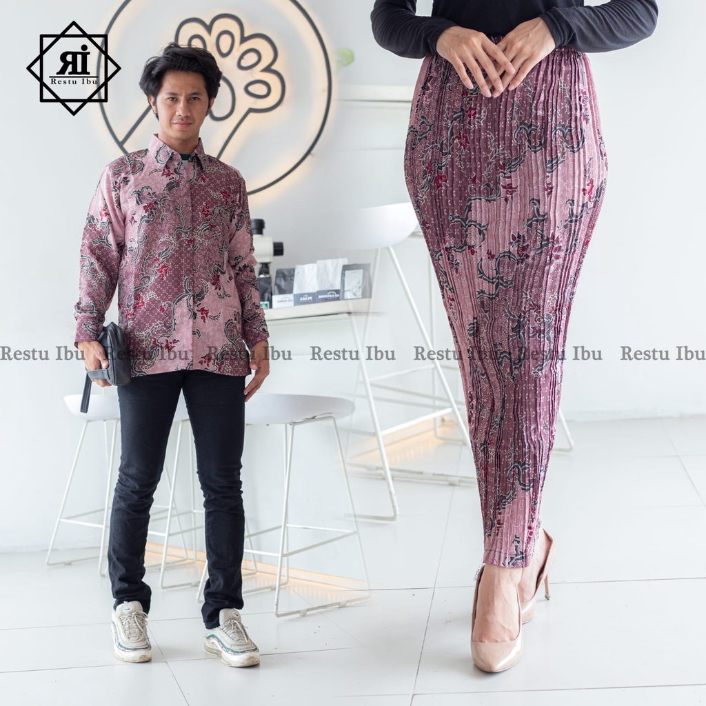 Gallery kebaya - Couple kemeja batik panjang mix rok plisket floral volume 3