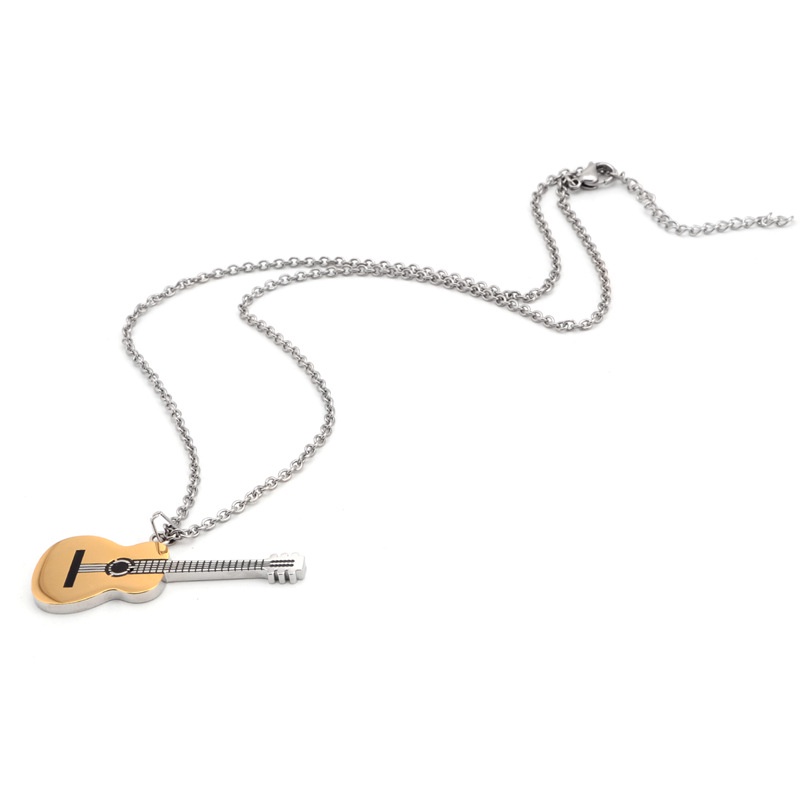 Kalung Liontin Bentuk Biola Gitar Bahan Stainless Steel Gaya Hip Hop Untuk Pria