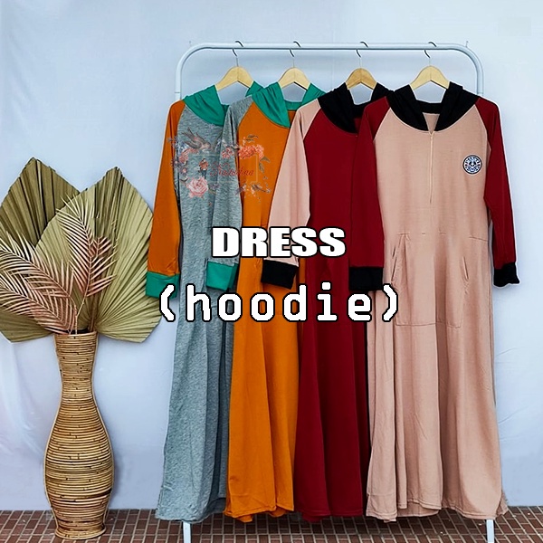 Long Dress Hoodie Wanita Oversize Korea Style Terbaru Bahan Babyterry Pakaian Wanita Panjang Dress Oversize Hoodie Jumbo