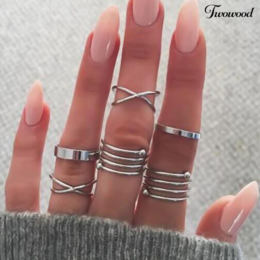 6pcs / Set Cincin Knuckle Model Silang Gaya Vintage Untuk Wanita