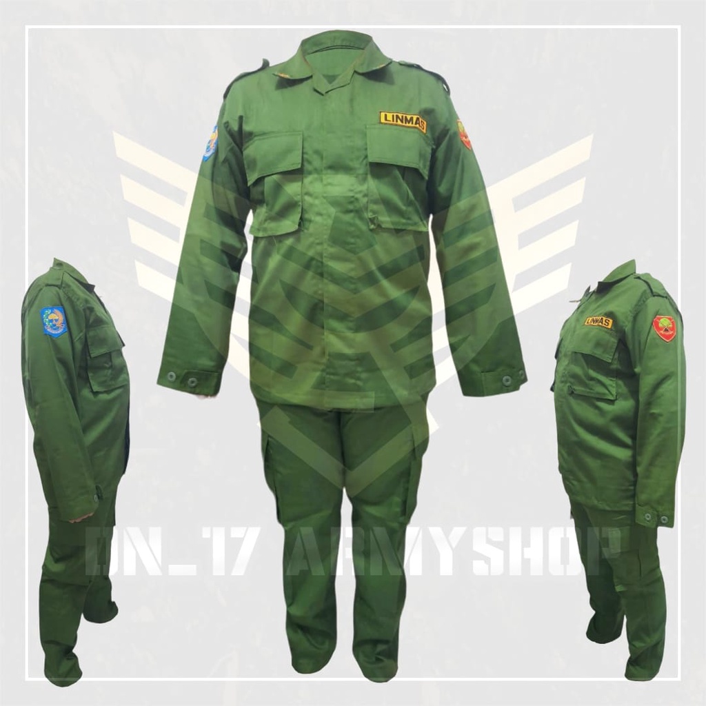 Stelan Seragam PDL Linmas / Satgas Linmas Hijau Army Terbaru Premium