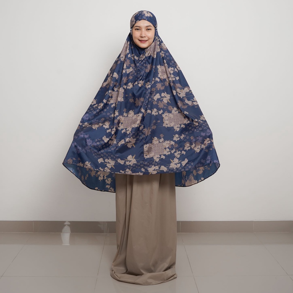 ALIF MUKENA MINI MOTIF PARASUT PREMIUM KOREA TRAVEL - ZINNIA IN OYSTER GREY ( MKN-207 )