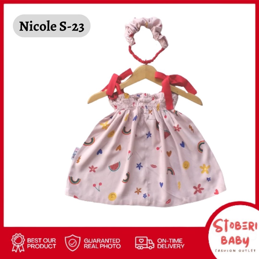 PUNCAK 3.3 stoberi baby - BBB NICOLE summer dress bayi rayon bonus headband scrunchie new2