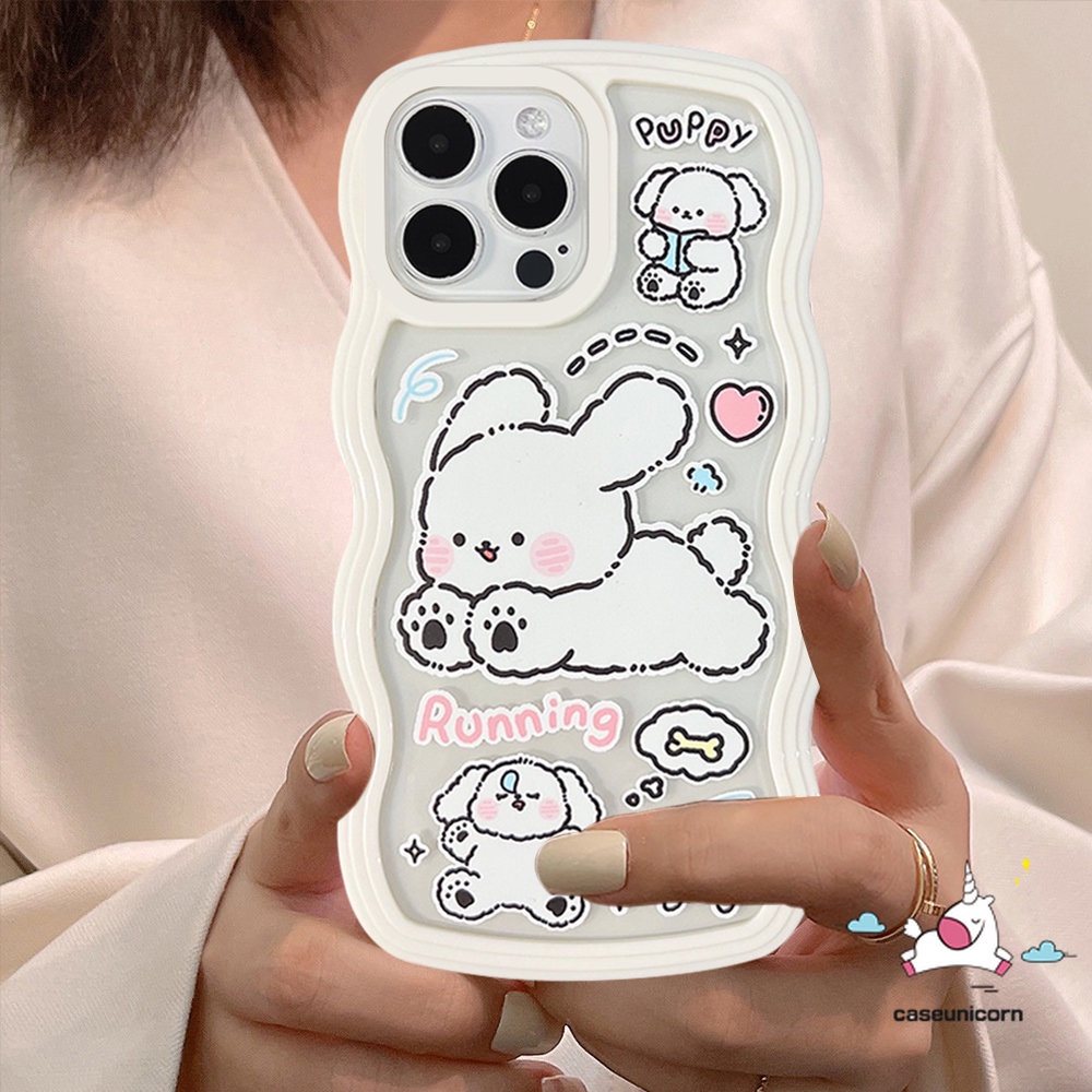 Case Oppo A17 A57 A16 A17K A96 A95 A16s A77s A74 A15 A78 A77 A12 A1k A15s A54 A72 A5 A9 A3s A16K A55 A76 A53 A12E A32 A7 A5s A52 Reno 8T 7 6 Kartun Puppy Wavy Edge Sarung Soft Cover