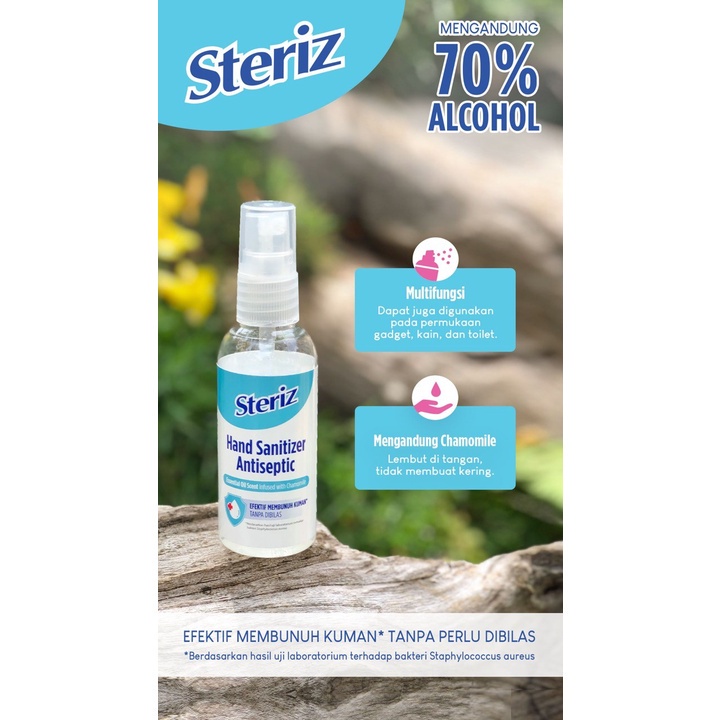 STERIZ Hand Sanitizer Antiseptic Essential Oil Scent dan Floral Scent 60ml Membunuh 99.9% Kuman