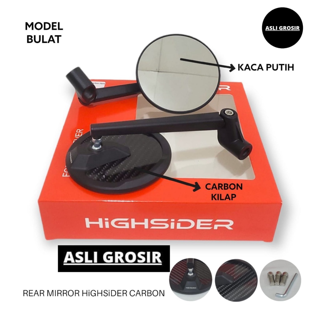 Kaca Spion Bulat Highsider Original Hitam Carbon Full Cnc Universal Fazzio Vespa W175 Dll