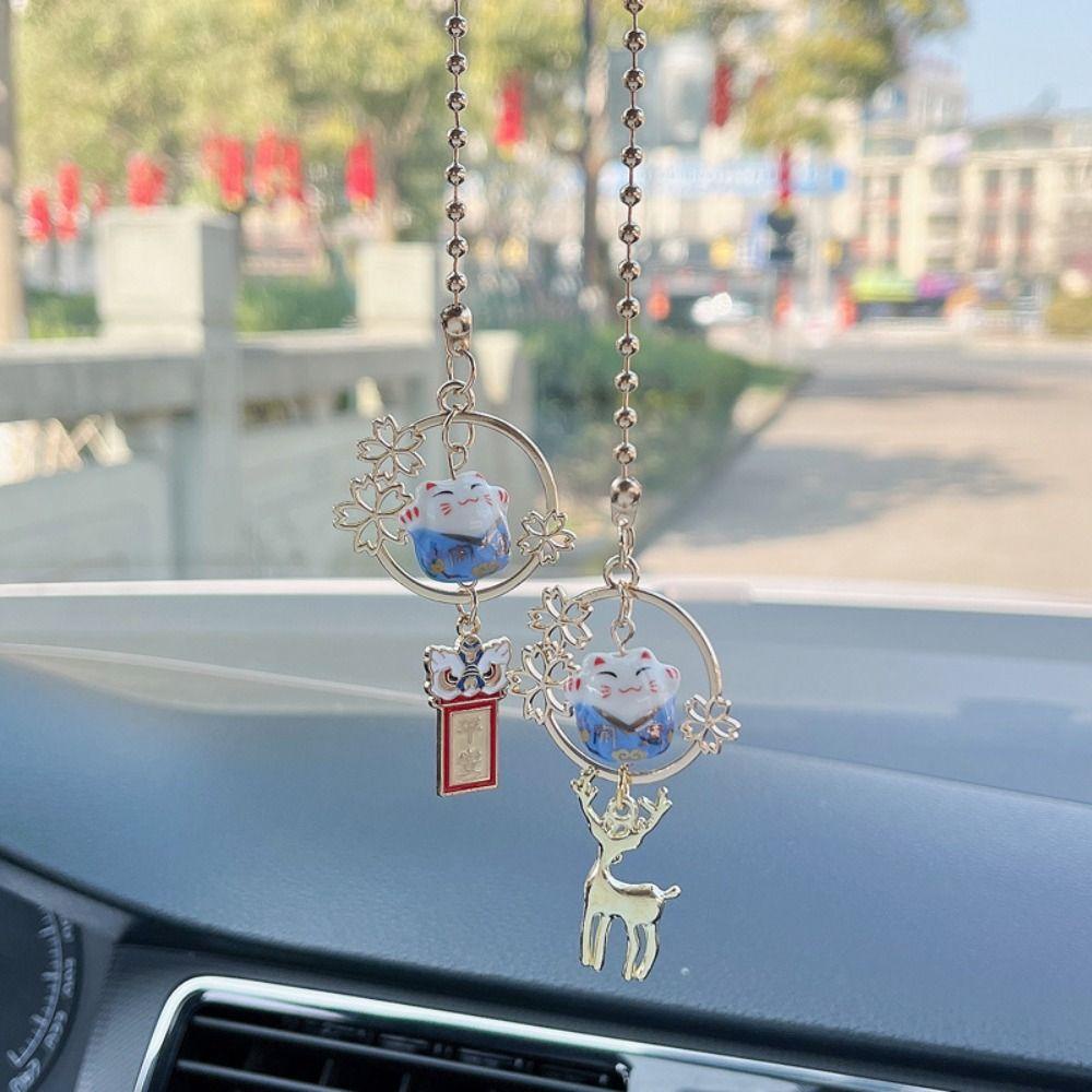 Lanfy Lucky Cat Liontin Lucu Kreatif Lucky Cat Kartun Kucing Keramik DIY Pernak Pernik Mobil Kaca Spion Dekorasi Kamar Mobil Dekorasi Auto Spion Pendant