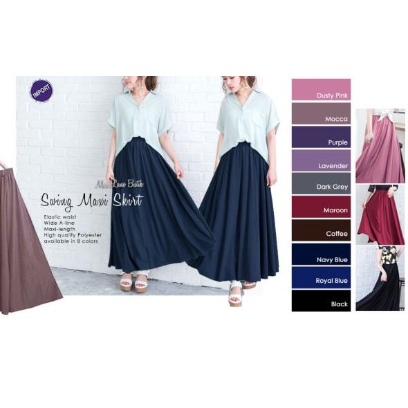 Swing Maxi Skirt / Rok Payung Import/ Rok Lebar Jumbo - Navy Blue