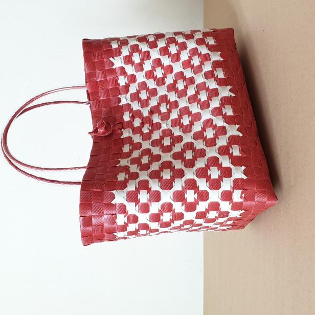 Marla Bag (merah) - Tas Anyaman Merah, Tas Hampers Imlek Natal Anyam