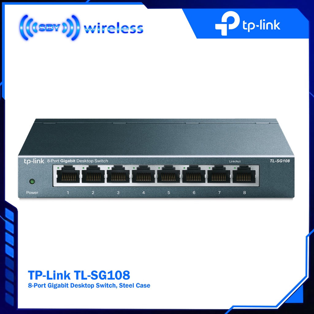 TPLink TL-SG108, 8-Port Gigabit Desktop Switch, 8 Gigabit RJ45 Ports, Desktop Switch Steel Case