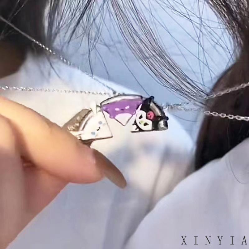 【Bayar di tempat】Kalung Liontin Kartun Sanrio Magnetik Suction Pizza Kuromi Melody Untuk Hadiah