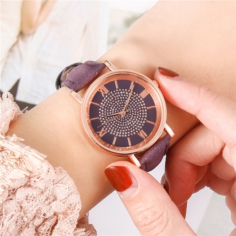 RRNS 127 Jam Tangan Casual Wanita Analog Kecil Dial Bulat Dengan Strap Pu Leather Korean Fashion