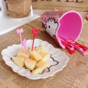 Set Garpu Buah Cake Bento Isi 8 Kucing Pink Merah Garpu Bekal Makanan Food Pick Kucing Lucu