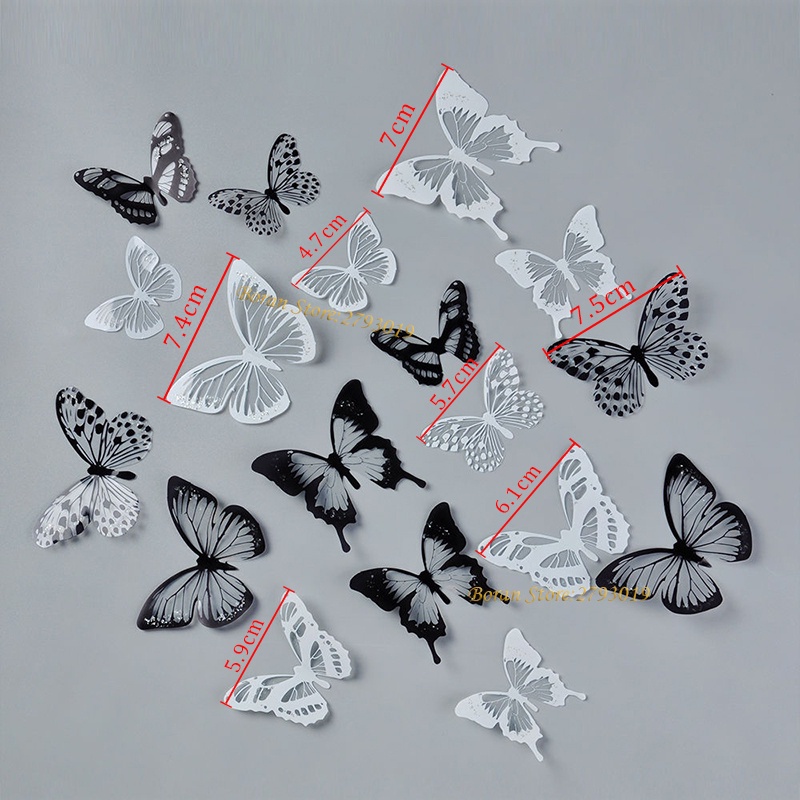 18pcs Stiker Dinding Desain Kupu-Kupu 3D Untuk Dekorasi Kamar Anak Butterfly