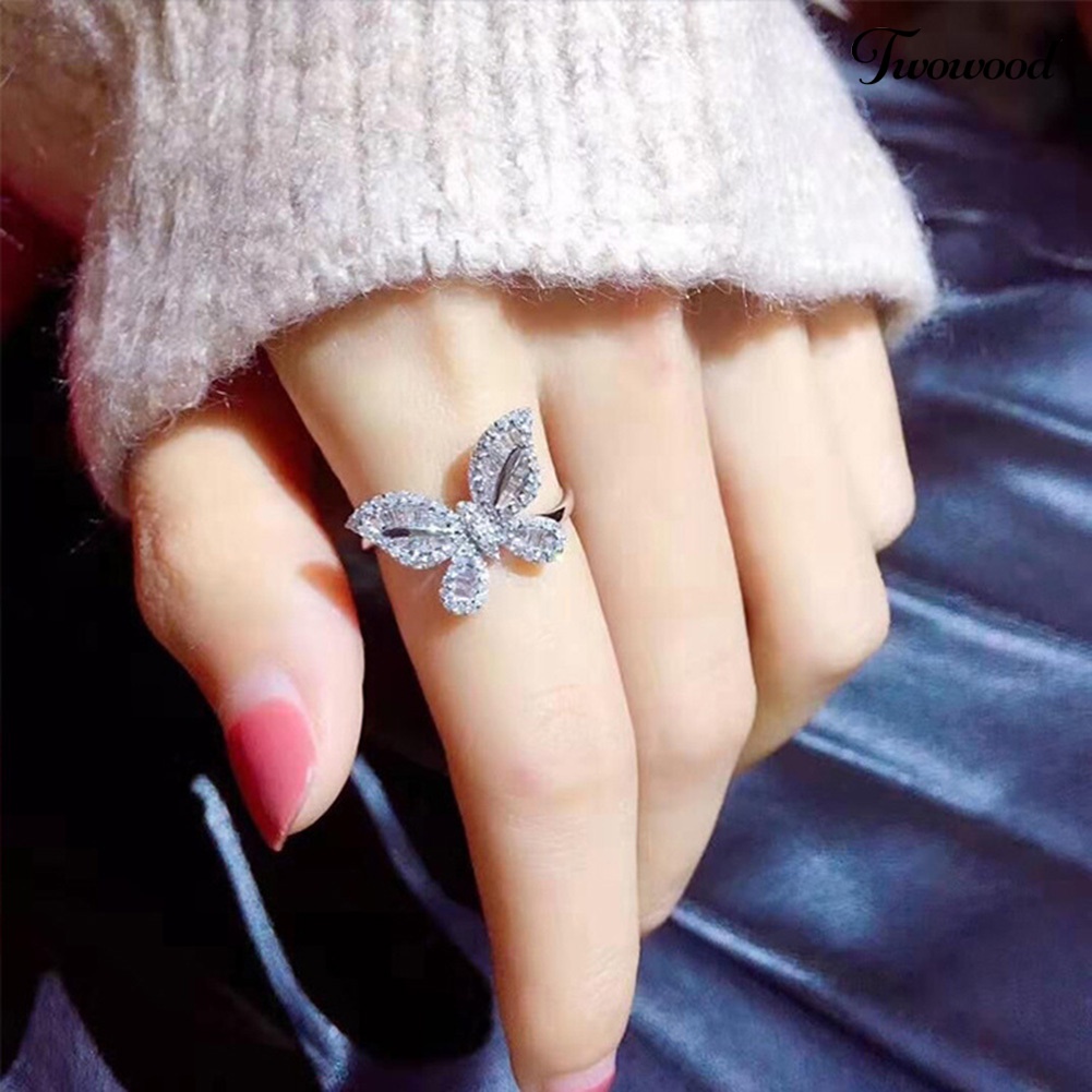 Cincin Bentuk Kupu-Kupu Bahan Cubic Zirconia Gaya Vintage Untuk Wanita