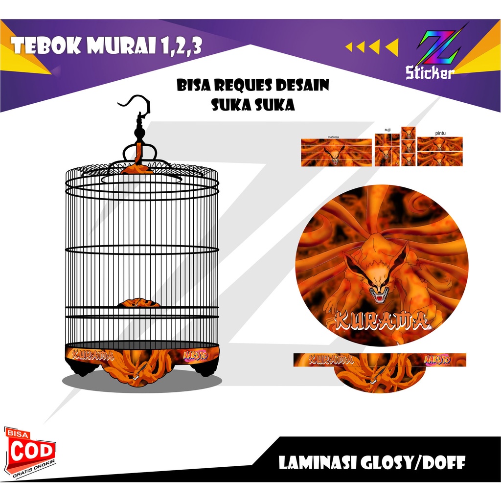 STICKER SANGKAR BURUNG MURAI 1,2,3 KURAMA NARUTO