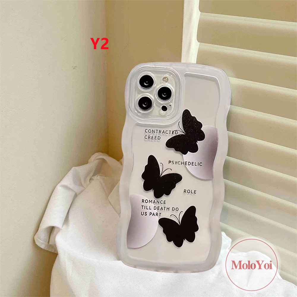 Soft Case Tpu Motif Kupu-Kupu Hitam Untuk iPhone 11 12 14 13 Pro Max XR 14 Plus 7 6 6s 8 Plus X XS Max SE 2020 7Plus 8Plus