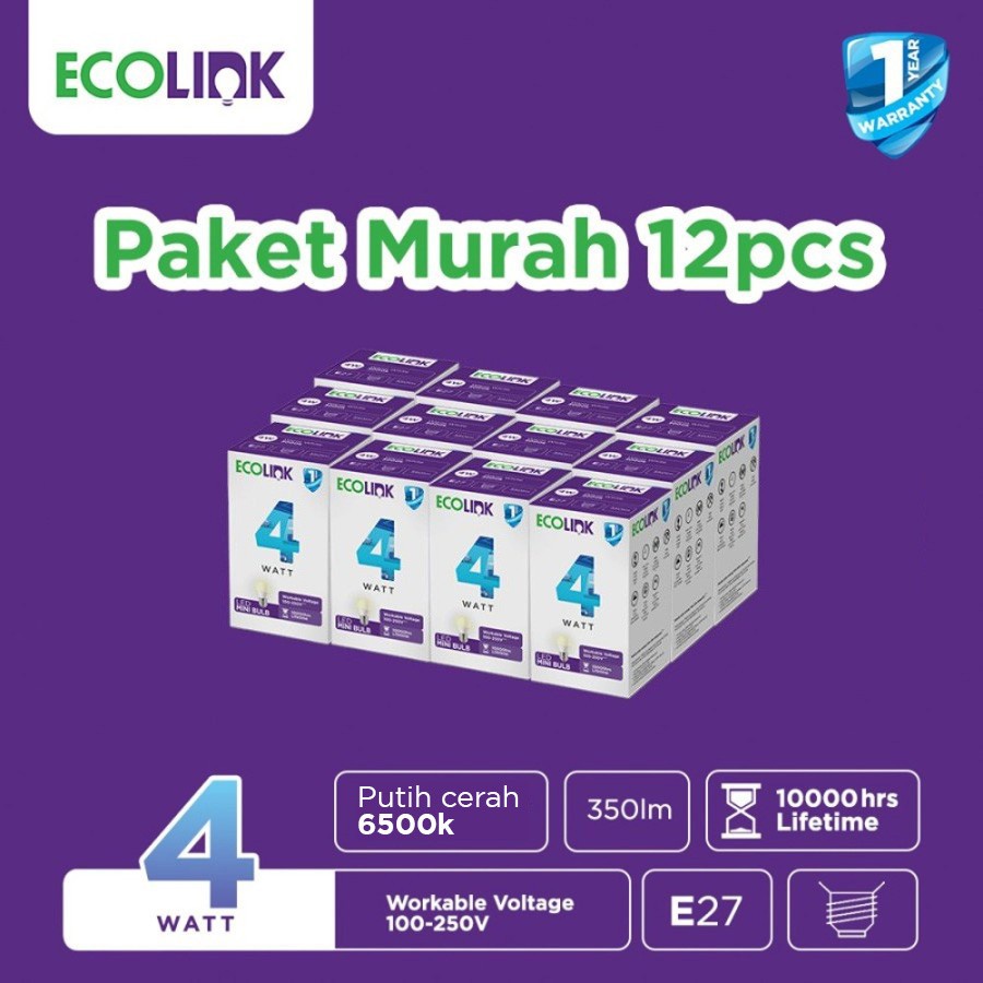 PAKET LAMPU LED ECOLINK 4W 3 / 6 / 12 PCS PROMO HEMAT MURAH BOHLAM SNI GARANSI 1 TAHUN BULB E27 4 WATT