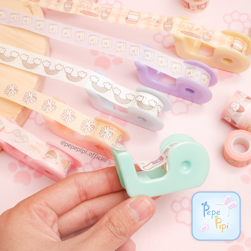 Lem Washi Tape Sharemine XM-JD2230 8 pcs + Dispenser 1 set solatip mini washi tape alat sekolah jurnal jurnaling kado unik washi tape