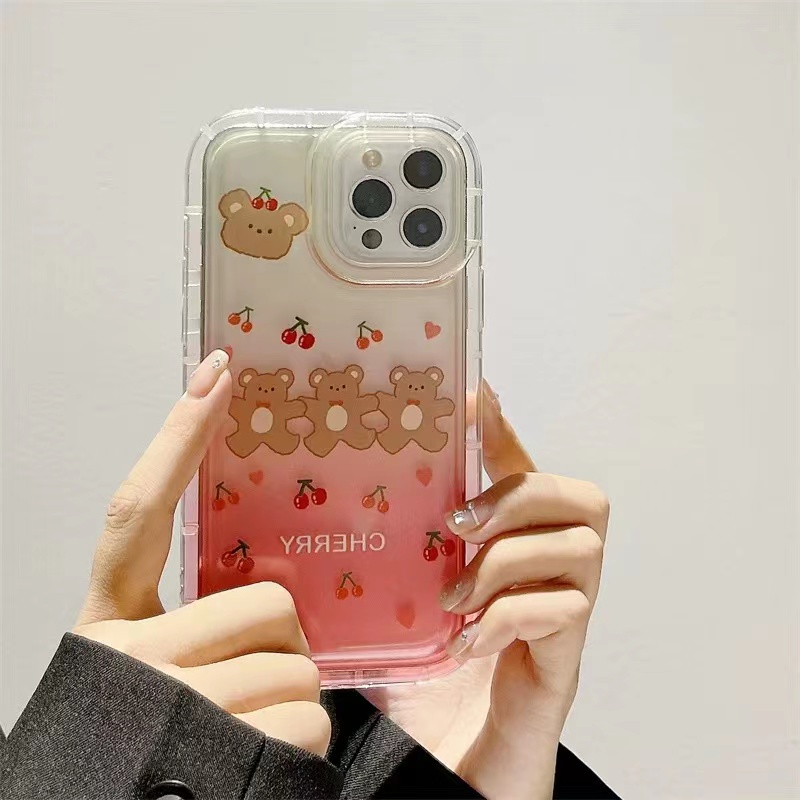 Soft Case Silikon TPU Transparan Motif Cherry Bear Untuk IPhone 14 13 12 11 Pro Max XS XR X 8 7 6 6s Plus