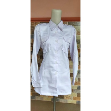 SERAGAM PUTIH DINAS CEWEK PDH PANJANG TANGAN KANCING.KRAH STANDART Berdiri bahan NAGATA PREMIUM BODY CEWEK