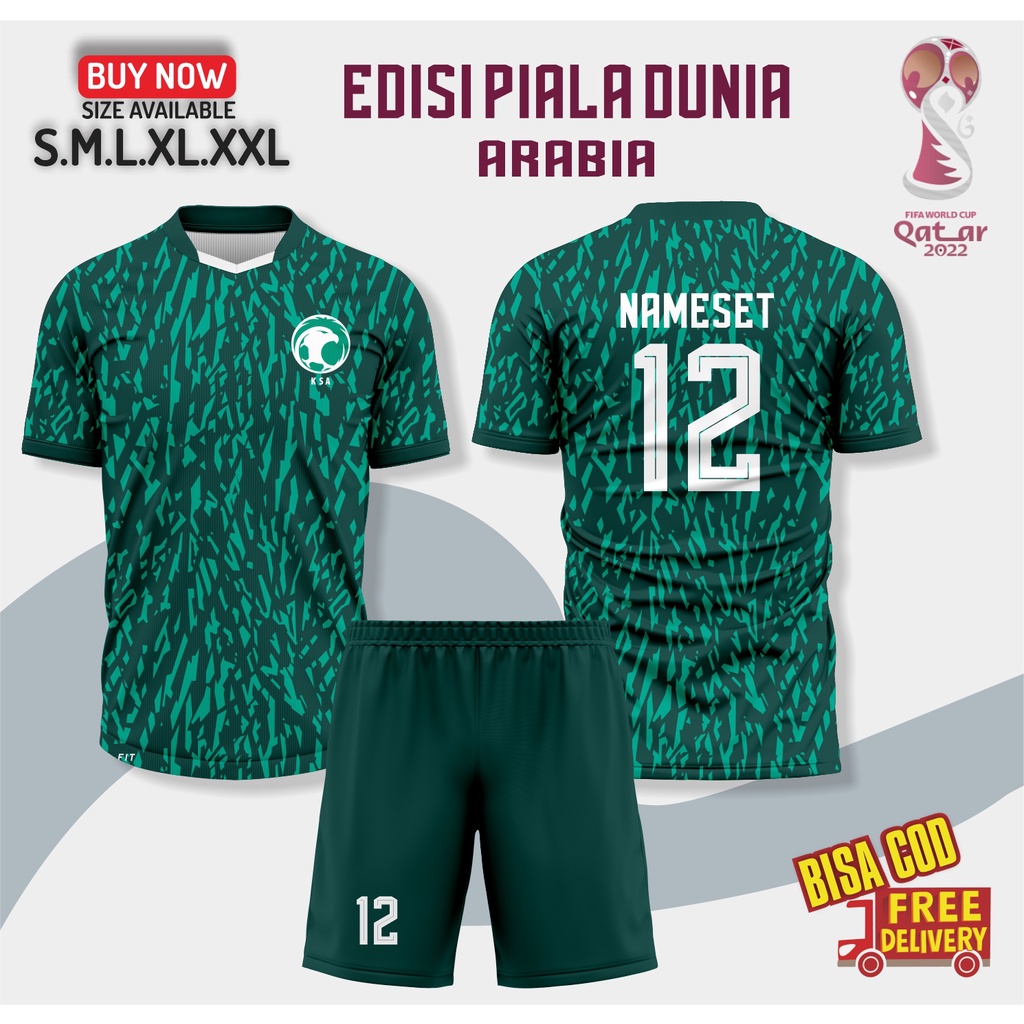 Jersey /Jersy/Jersi Arab Piala Dunia 2022 Baju Bola Away Saudi Arabia High Quality Hijau F ree Nama 