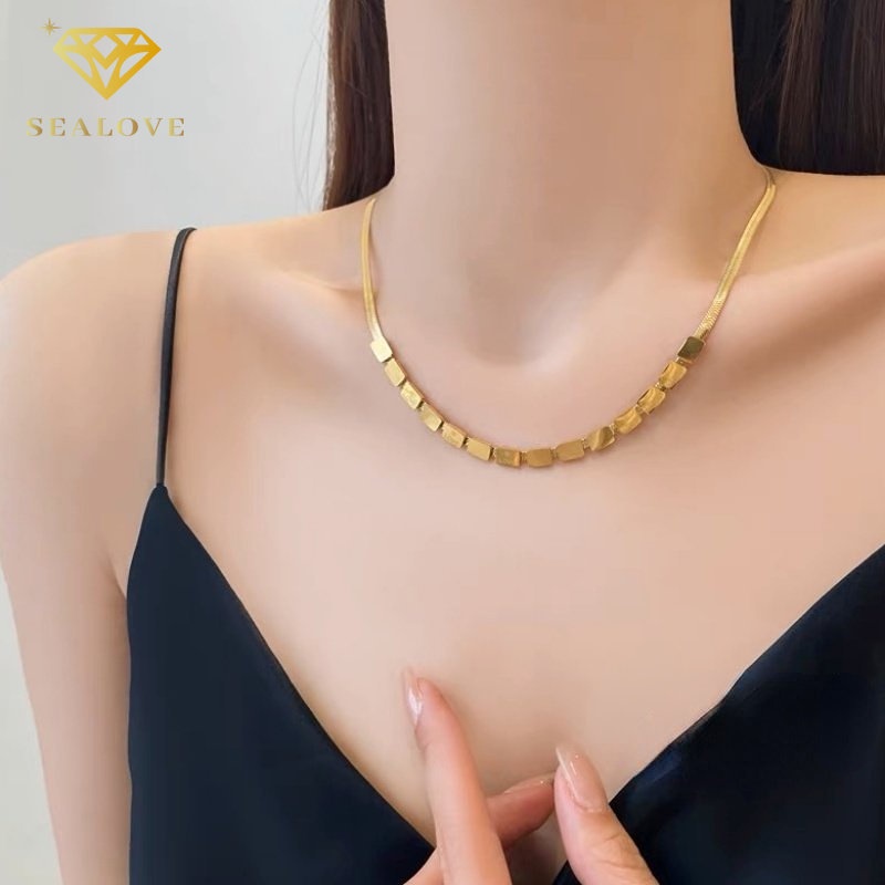 Kalung titanium wanita anti karat Premium perhiasan titanium asli Premium Kubus kecil perhiasan titanium asli Korea