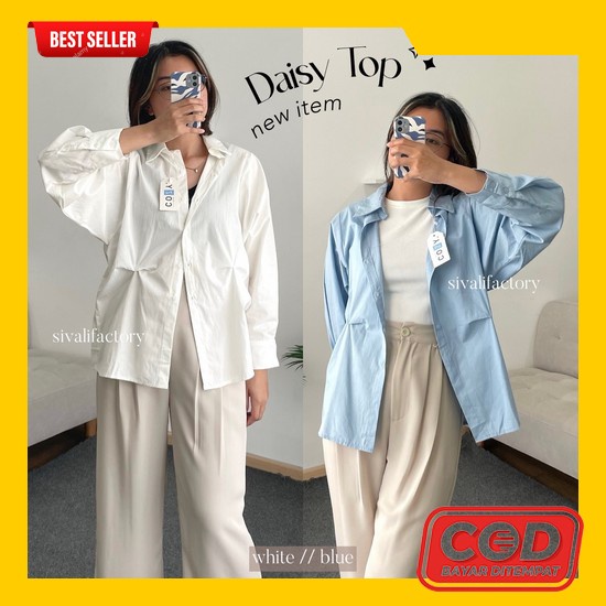 Atasan Wanita Kemeja Cewek Kekinian Oversized Polos Kameja Oversize Sh Daisy Top || Kemeja Katun W