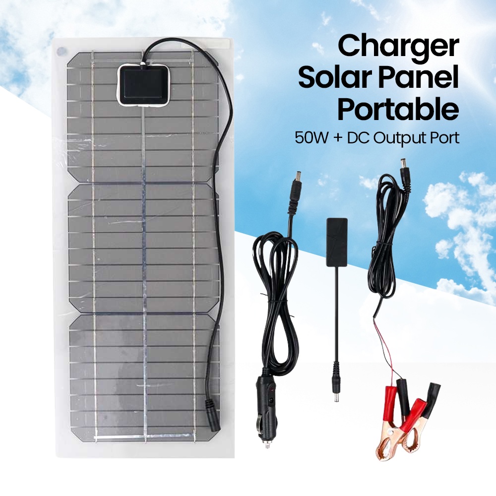 Charger Solar Panel Portable 50W + DC USB Output Port - BO37 - 7RHZI4BK Black