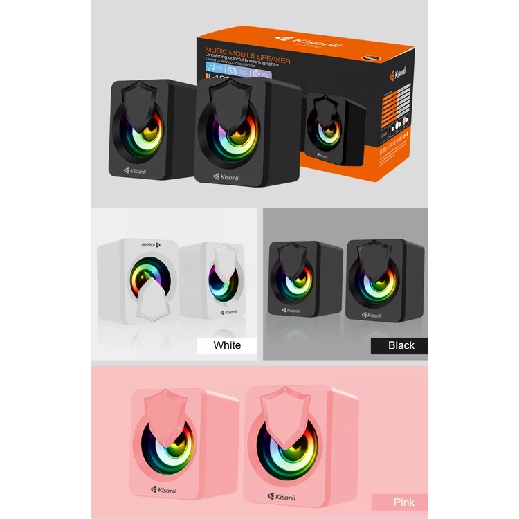 KISONLI Speaker Komputer/Laptop L-1030 LED RGB Light With Switch Volume Control - Pink-6